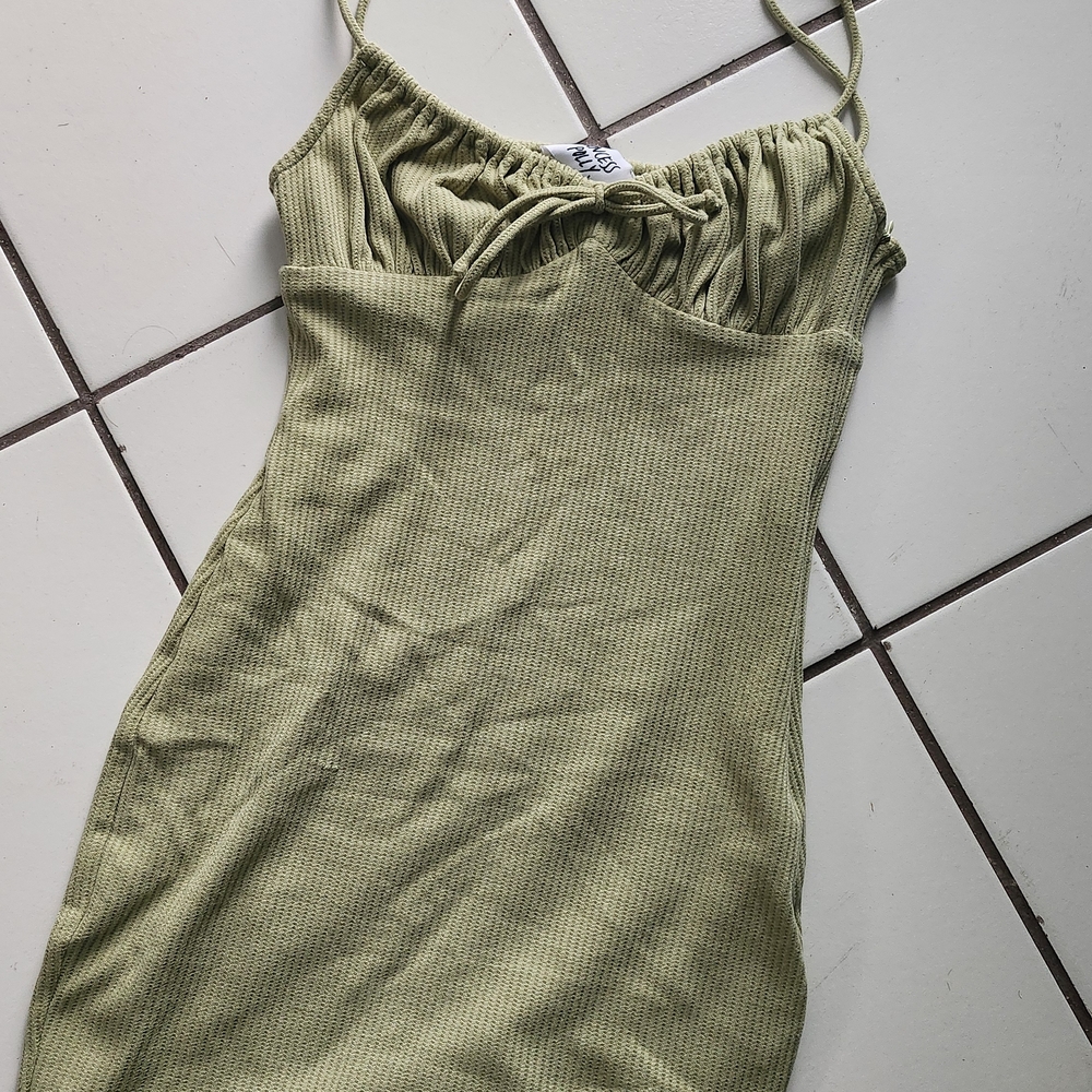 Princess Polly Olive Ribbed Tie-Front Dress